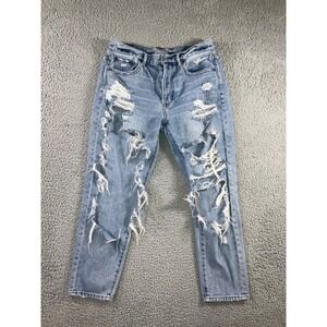 American Eagle Girlfriend Jeans Women 8‎ Short High Rise Distressed Thrashed